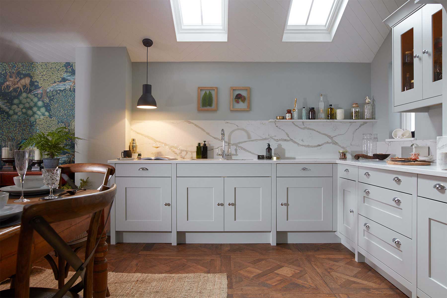 Partridge Grey shaker style Shorham L-Shaped kitchen from Claremont Kitchens